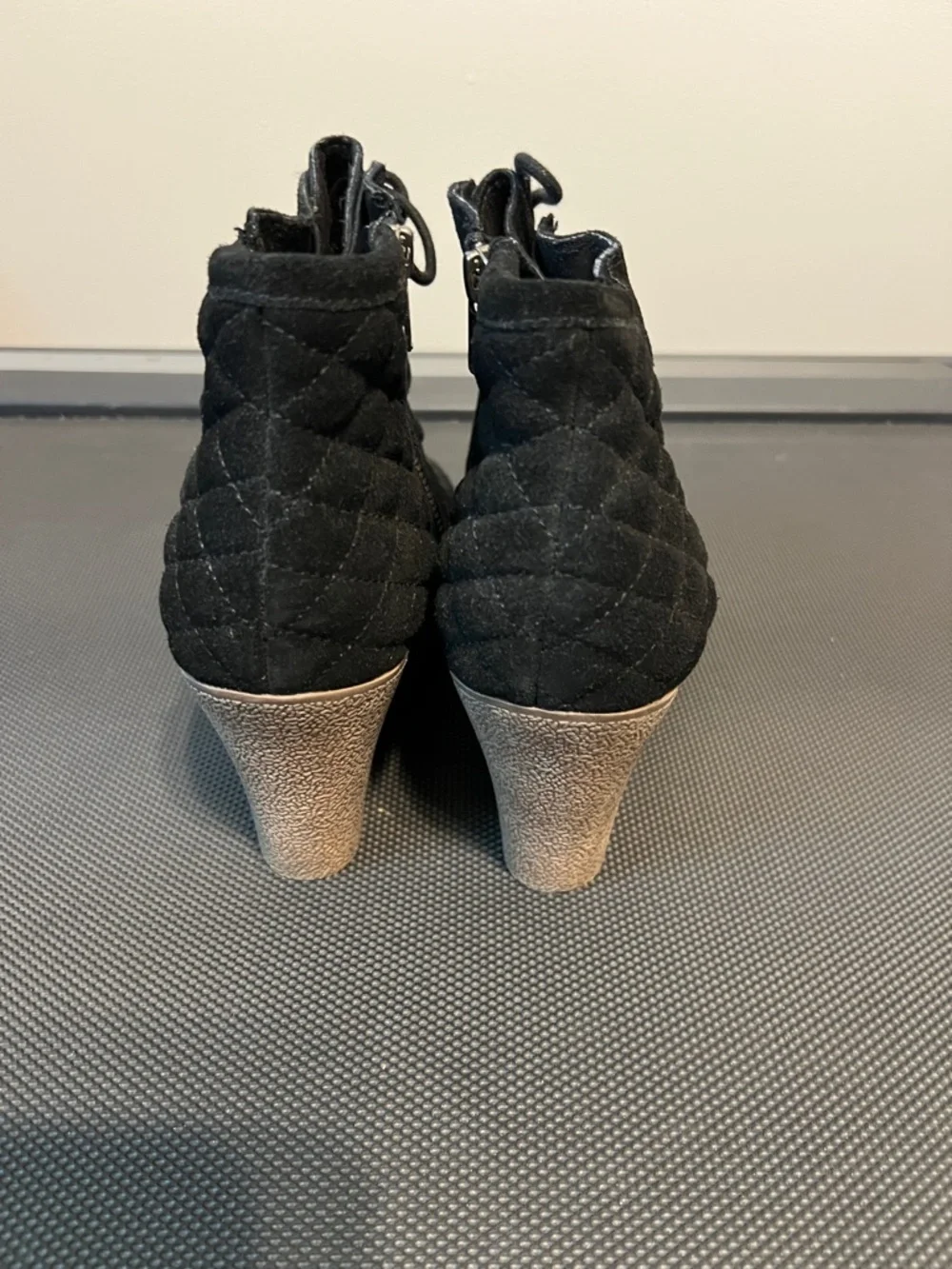 MIA Black Quilted Lace-Up Wedge Ankle Booties - Picture 4 of 6